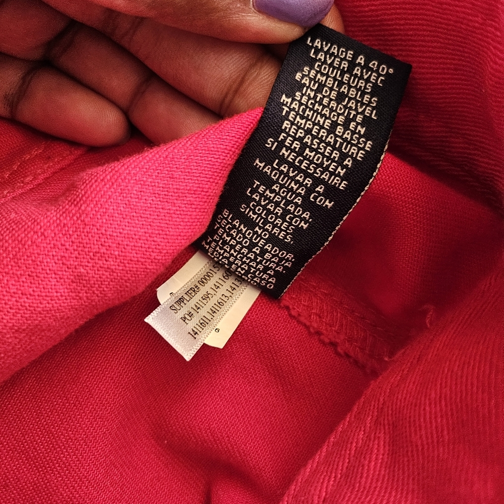 Chaps Red Denim Jacket Collared Buttoned Down Wom… - image 8